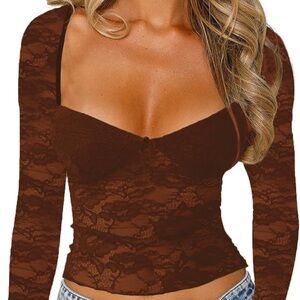 Brown Lace Long Sleeve Top